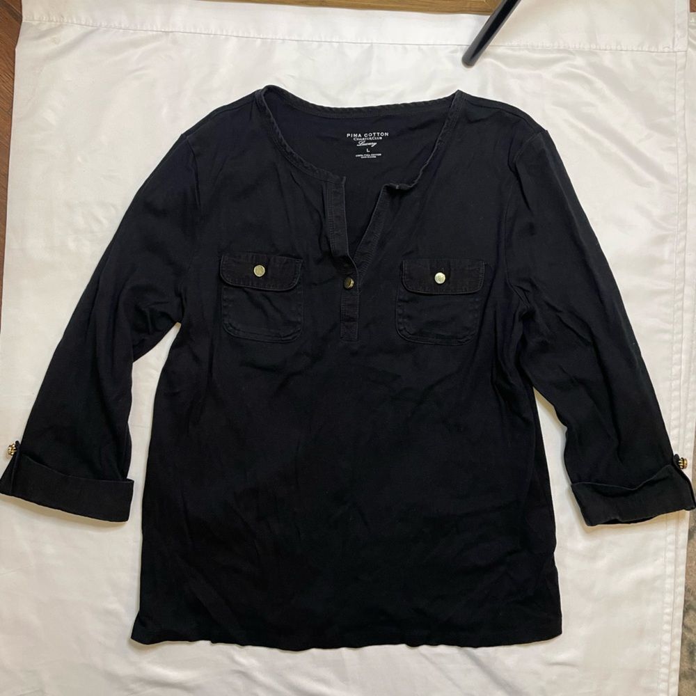 Charter Club size large black quart sleeve blouse